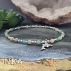 925 Sterling Silver Anklet with Amazonite & a 3d Dolphin charm Handmade By INKA