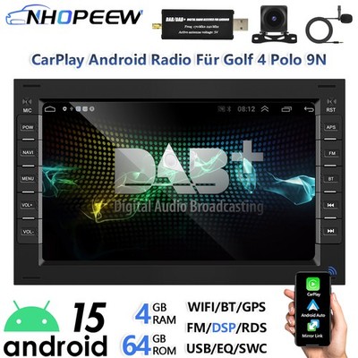 DAB+ 8Core 4+64GB Android15 Radio Carplay GPS Für VW Golf 4 Polo 9N T5 Passat B5