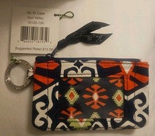 Vera Bradley Zip ID Case Coin Purse Wallet Key Ring Cotton Multi