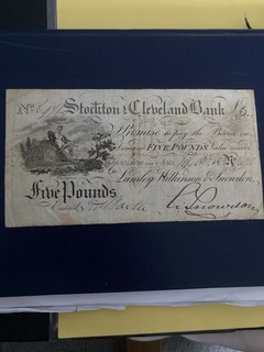 Stockton & Cleveland Bank Provincial Five Pounds banknote1815 (18)