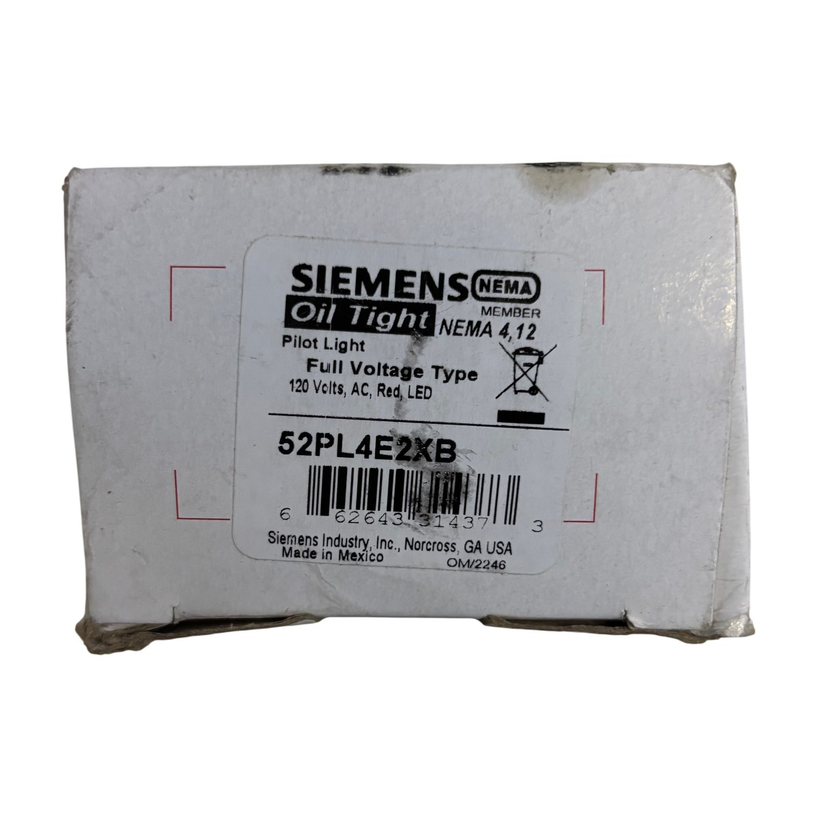 Siemens 52PL4E2XB 120V AC Red LED Oil Tight Pilot Light NEMA 4 12 Full Voltage