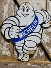 VINTAGE MICHELIN MAN PORCELAIN SIGN 13" DIECUT AUTOMOBILE TIRES AUTO PARTS ITALY