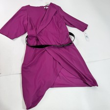 Calvin Klein Dress Womens 20W Purple Faux Wrap Belted 3/4 Sleeve Sheath New