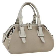 BURBERRY Nova Check Hand Bag Canvas Beige Silver Auth BA10799