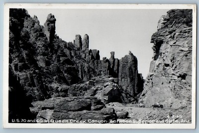 US 70 And 60 In Queen Creek Canyon Superior Globe AZ Cline RPPC Photo Postcard