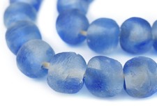 Jumbo Blue Swirl Recycled Glass Beads 23mm Ghana African Sea Glass Round
