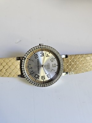 Dyrberg/Kern Silver Ivory Leather Strap Quartz Studded Womens Wrist Watch