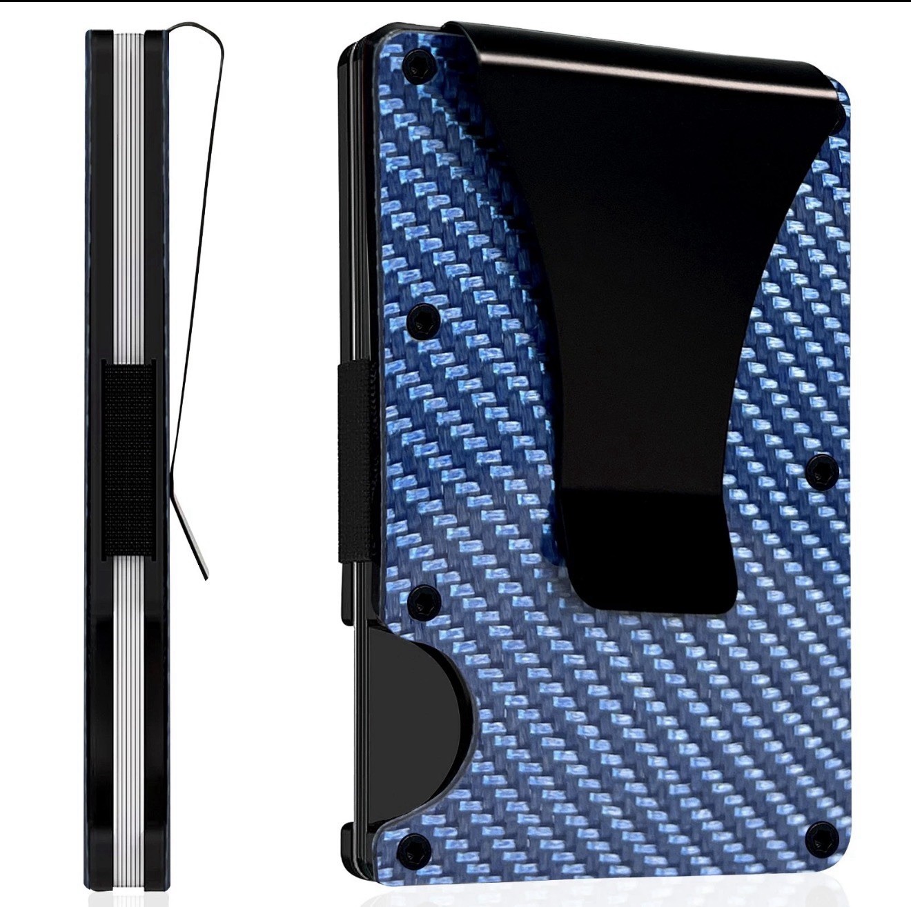 RFID Blocking Blue Carbon Fiber Wallet for Men, Slim Design, Money Clip & Secure