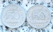 2x 50 Pfennig 1920 F, G Aluminium Weimar Republic Coin German Reich Rare XF