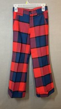 VTG FARAH Checkered Bell Bottom Cuffed Pants Fits 30x30 Adult Plaid Never Iron