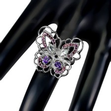 925 Sterling Silver Ring Marquise Aquamarine Amethyst Gemstone Jewelry Ring Sz 7