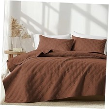 Quilt Set Twin Size, Brown Microfiber Ultrasonic Twin 68"x88" A-terracotta