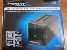 Sabrent USB 3.0 to SATA 2.5 3.5 Hard Drive Docking Station DS-UBLK Complete Cord