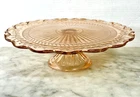 Vintage Pink Depression Glass Jeanette Laurel Leaf Pedestal Cake Plate, 12 in.