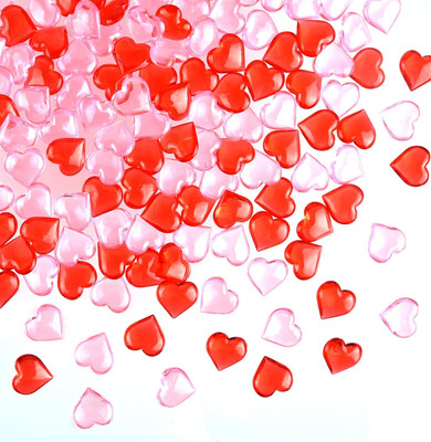 CHRORINE 140 Pcs Acrylic Heart Ornaments Translucent Hearts Shaped Red, Pink 