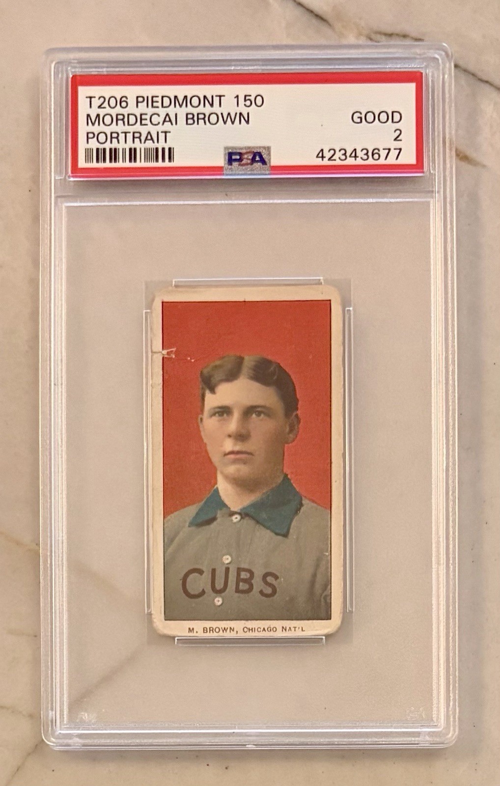 1909 T206 Mordecai Brown Portrait Cubs Piedmont PSA 2 - GOOD
