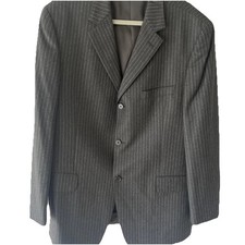 LANDS' END Men's Gray Striped Wool Classic Fit Sport Coat Blazer Jacket 44R