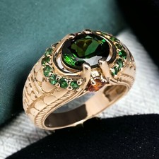 Emerald With 14K Solid Yellow Gold Ring For Men's AL621