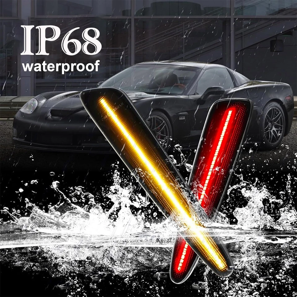 For 2005-13 Chevy Corvette C6 Smoked Front Rear Amber Red LED Side Marker Lights Foto 4 de 4