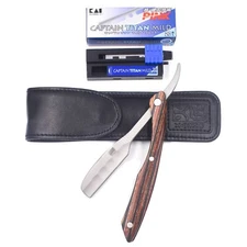 Kai Kasho Captain Professional Woody Straight Edge Barber Razor w Case 20 Blades