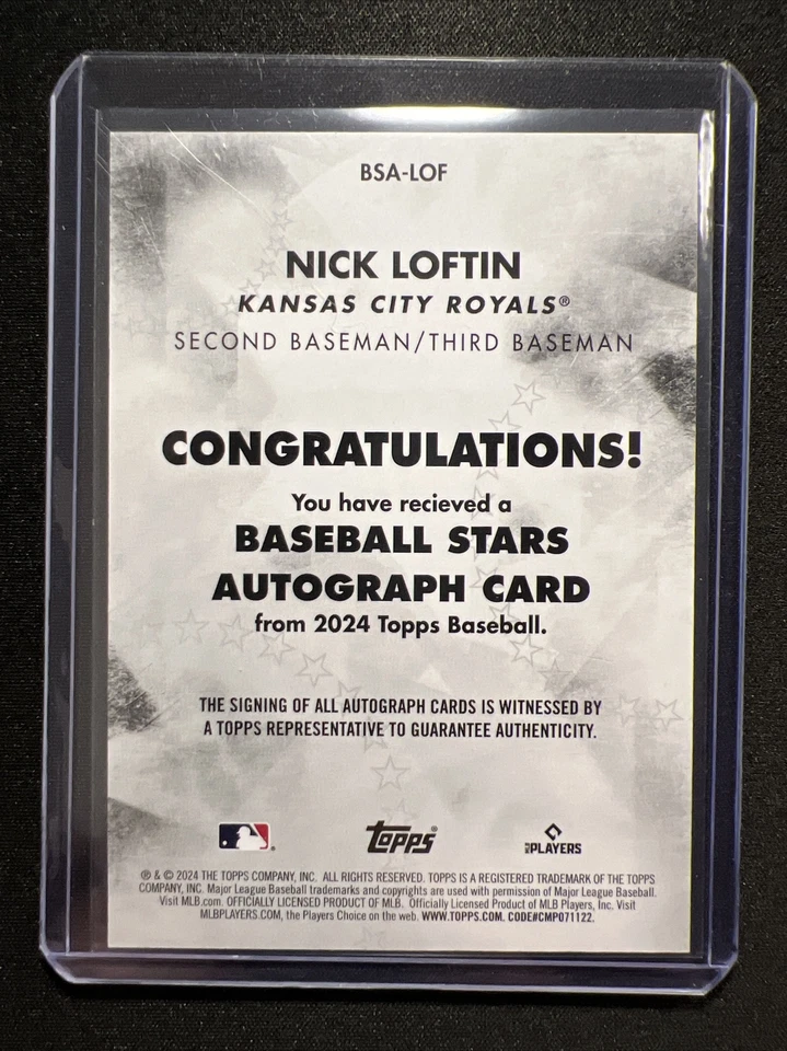 2024 Topps Series 1~ AUTOGRAPH #BSA-LOF Nick Loftin (RC)/Royals/2B/3B  💥🐷💥 - Image 2 of 4