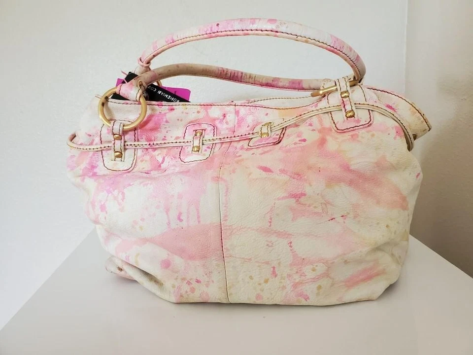 Barneys Cuero Monedero Bolso de Mano Hobo Bolso de Mano Blanco Rosa Amarillo Naranja Corbata Teñida XL Foto 3 de 4