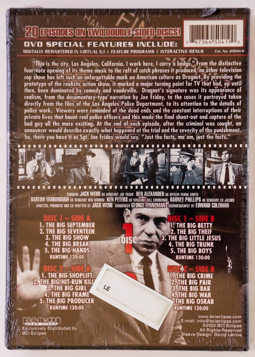 Dragnet, 20 Episodes (DVD, 2003, 2-Disc Set) Jack Webb as Joe