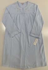 Miss Elaine Cotton Poly Knit Snap Up Long Sleeve Robe 351430ST Blue S M L XL