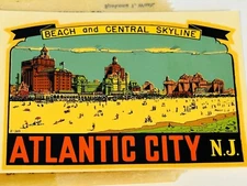 Atlantic City NJ Beach And Central Skyline Decal Vintage Original Souvenir