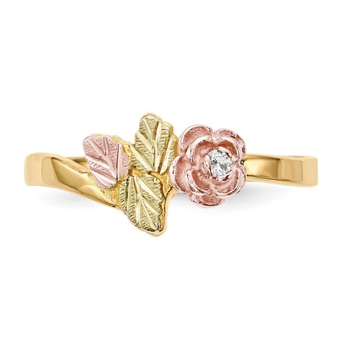 10k Tri-Color Gold Black Hills Diamond Rose Ring Size 7 for Women 1.81 gram - 第 4/6 張圖片