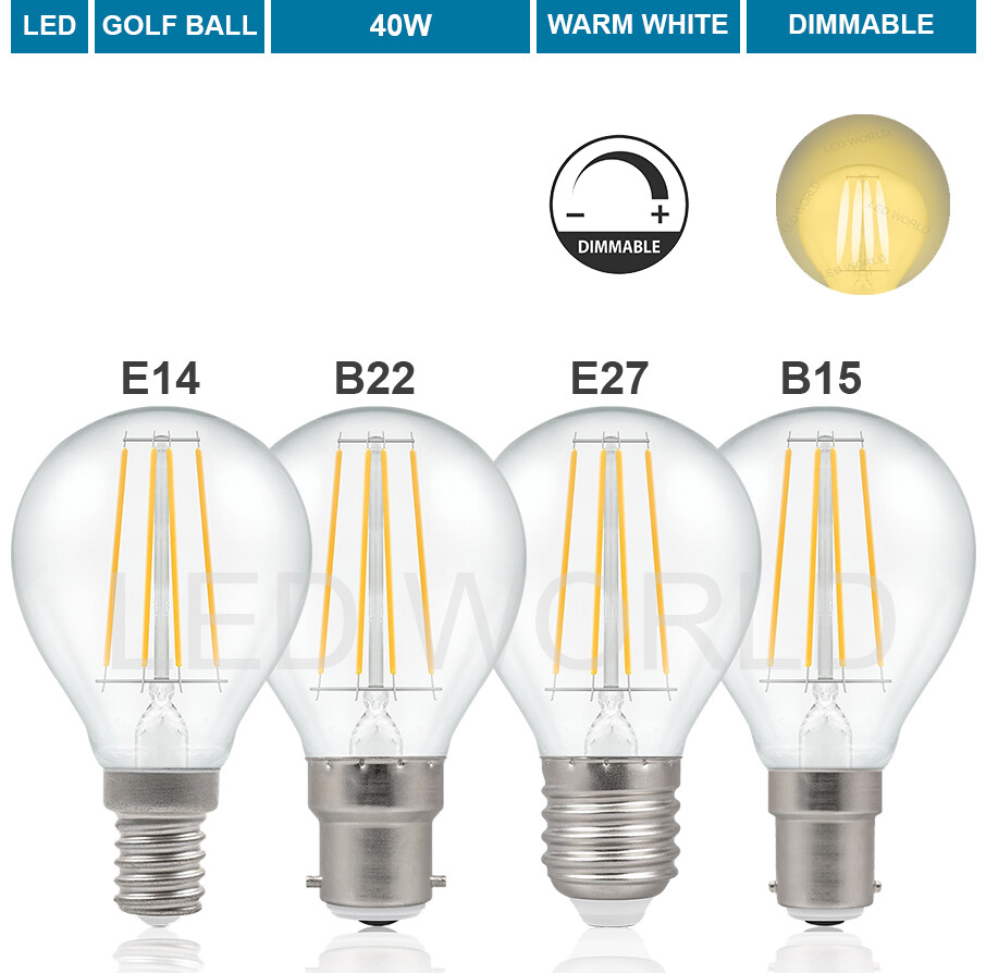 Dimmable LED Bulbs 40W 60W E14 B22 E27 Candle Golf Ball GLS Small Screw