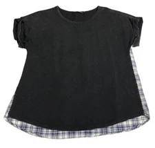 Doe & Rae Top Womens Small Black Plaid Back Cuffed Sleeve Western Boho Grunge