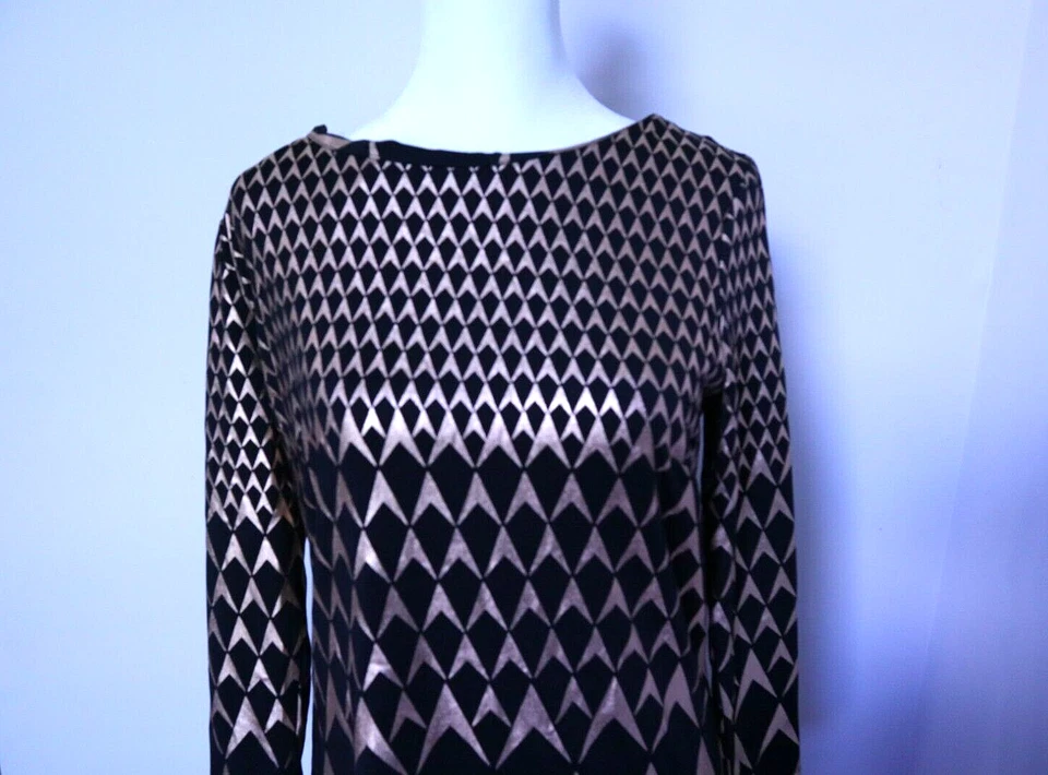 Vestido midi Julie Brown para mujer negro/dorado metálico manga larga talla mediana ¡NUEVO CON ETIQUETAS! Foto 2 de 4