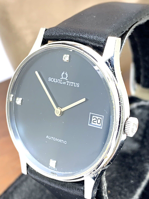 Solvil et Titus Men's Watch Vintage Swiss Automatic Blue Dial Black