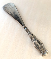 Antique Victorian Shoe Horn Hollow Sterling Silver Handle 8" Floral Motif