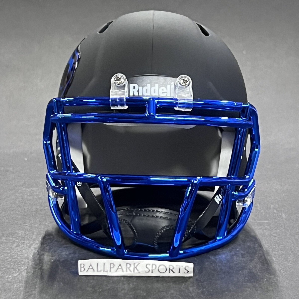 black blue and chrome football helmet Nfl Mini Helmets Boise State Broncos Speed Mini Helmet – Riddell NCAA Matte  Black With Chrome Mask Boise State Football Helmet