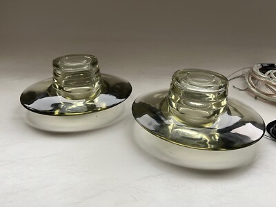 TOM DIXON PAIR OF SIGNED GREEN GLASS RIBBED TOM PENDANT LIGHTING FREE SHIPPING