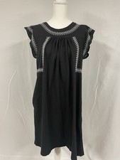 Chelsea & Theodore Dress, Black Flutter Cap Sleeve Embroidered A Line Size Small