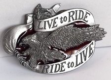 1981 Vintage Live to Ride, Ride to Live Bergamot Brass Works Biker Belt Buckle