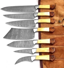 HANDMADE DAMASCUS KITCHEN/CHEF KNIFE SET WITH LEATHER BAG 07 PC'S SET BW 1064-7