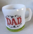 Hazel Atlas Milk Glass Mug Cup singing Dad vintage green bottom ring