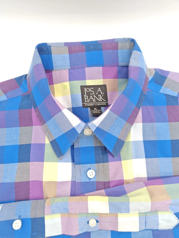 🇺🇲 全新 Jos A Bank XL 17.5x34 多色旅行者男式 100% 棉正装衬衫  — 第 2/4 张图片