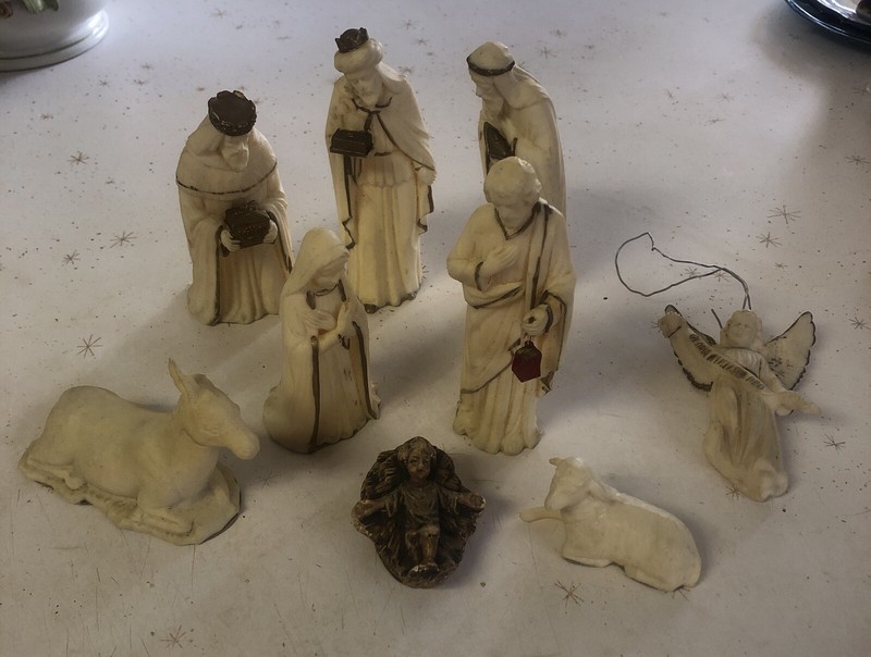 Vtg Nativity Set Baby Jesus Mary Joseph Angel Wise Men + ART Plastics Hong Kong