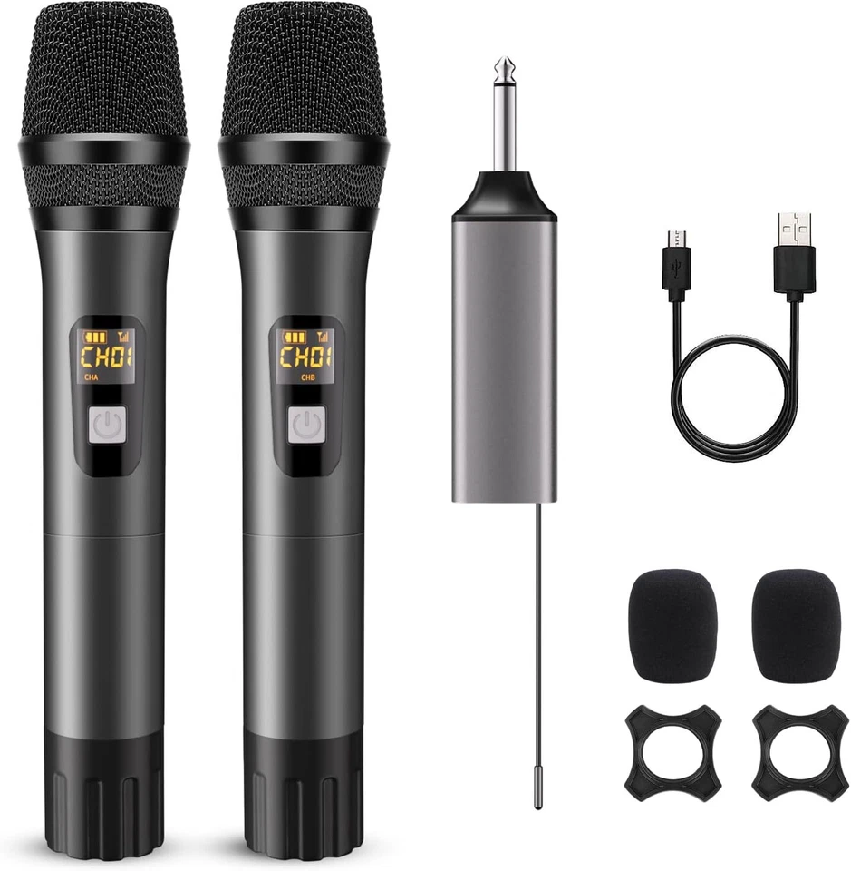 VOIJUMP Drahtloses Mikrofon Set UHF Dual Kabellos Mikrofon Karaoke kabellos Wireless