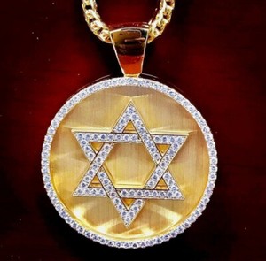 Authentic Mens Silver Yellow Gold Plated 1ct RD Cubic Zirconia Star David RD Disk Pendant