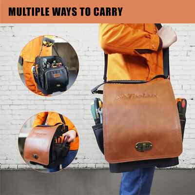 Toolux Heavy Duty Electrician Tote With Real Leather Flap