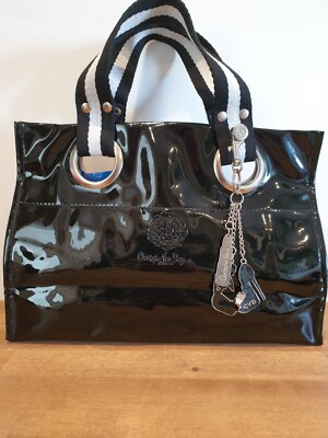 Christopher Vine Design Australia schwarz glänzend Beuteltasche Handtasche Anhänger TOP