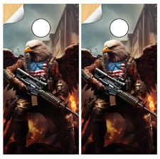 C329 Eagle Flag Cornhole Board Wraps LAMINATED Wrap Decals Vinyl Sticker Skins