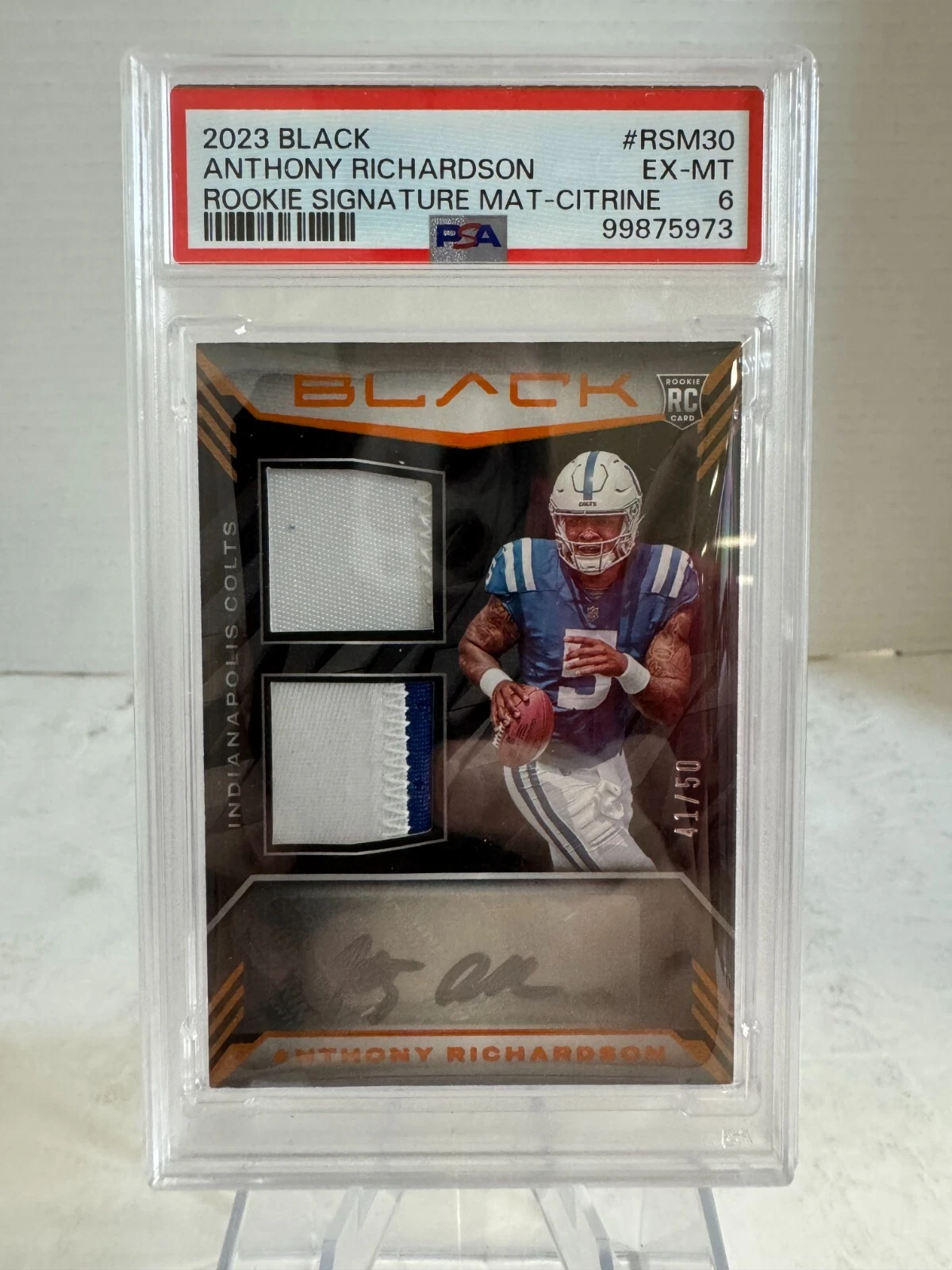 Anthony Richardson Panini Black Rookie Signature Materials #RSM30 Citrine