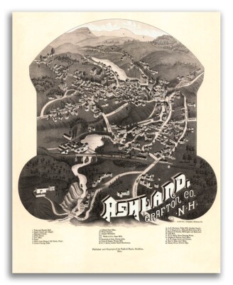 1883 Ashland New Hampshire Vintage Old Panoramic City Map - 20x24